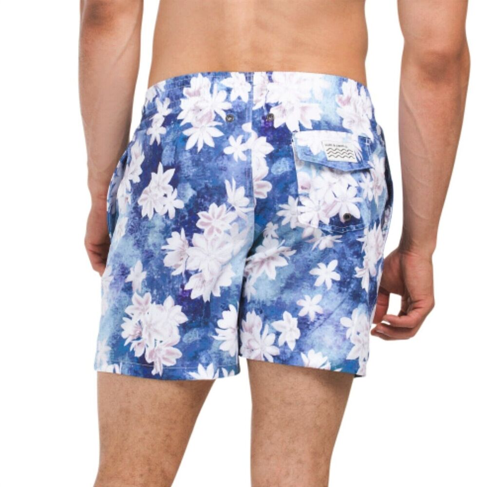 NWT Trunks Surf & Swim Floral Watercolor Print Drawstring Beach Pool Swim Shorts - Picture 2 of 7